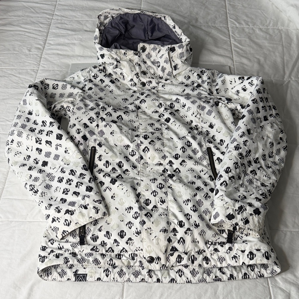 Kids White Patterned Hooded Winter Jacket